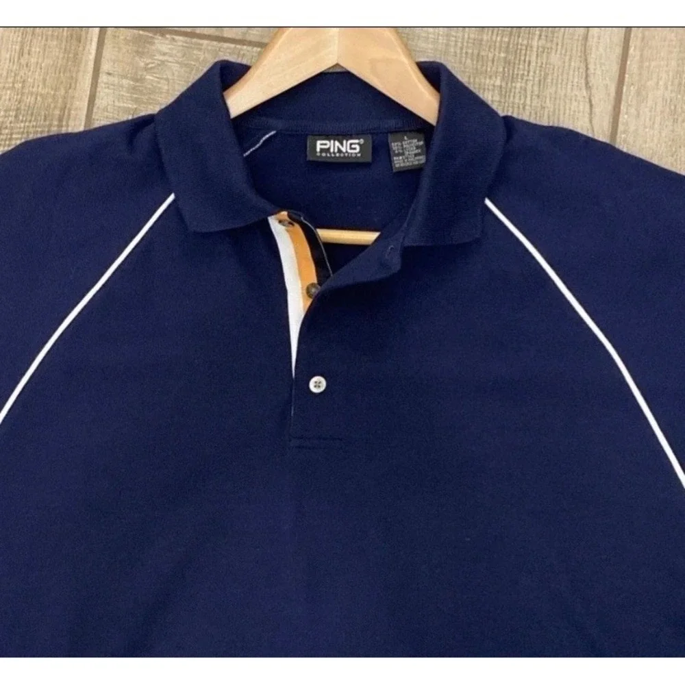 VTG Ping Collection Polo‎ Shirt Men L Navy Blue Short Sleeve Logo Retro Golf Y2K